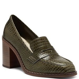 Carigina Block Heel Croco Print Leather Loafers